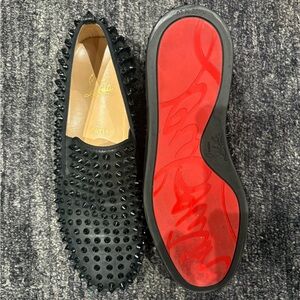 Christian Louboutin Black Spiked Loafers with Red Soles